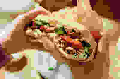 Roast lamb & baba ganoush focaccia