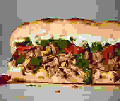 Roast lamb & baba ganoush focaccia