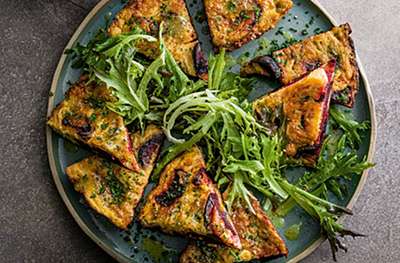 Roasted beetroot, blue cheese & onion frittata