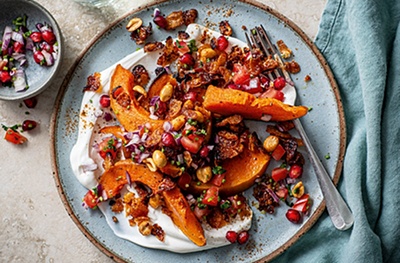 Roasted butternut squash, toasted spiced corn flake & chaat masala salad