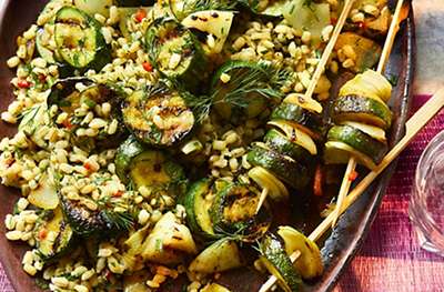 Roasted courgette & herbed pearl barley
