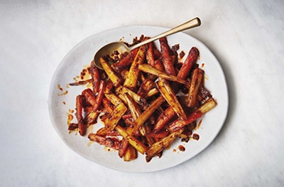 Roasted parsnip wedges with harissa honey 