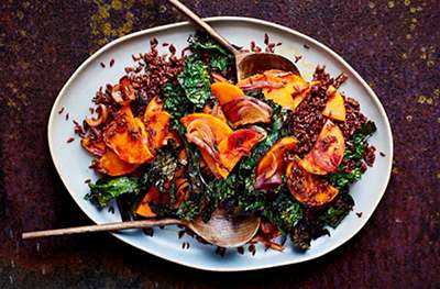 Roasted squash, cavolo nero and red rice salad