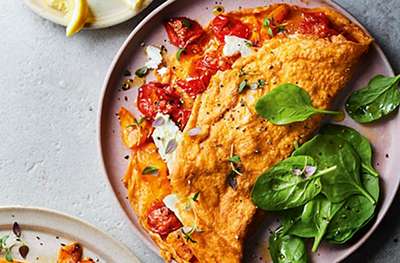 Roasted squash, tomato & goat’s cheese omelette