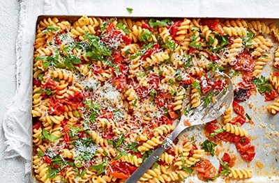 Roasted tomato and anchovy pasta