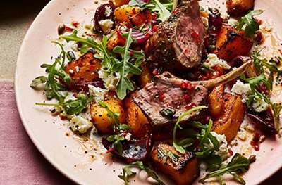 Rosemary & anchovy rack of lamb with roast butternut salad