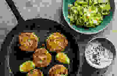 Salmon fish cakes with pointed cabbage & chive soured cream