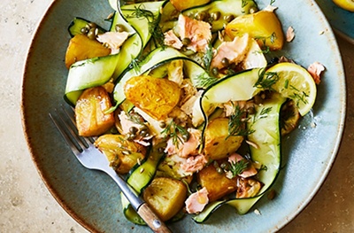 Salmon, potato & courgette salad with lemon, dill and capers