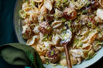 Sausage meatball & sprout pasta