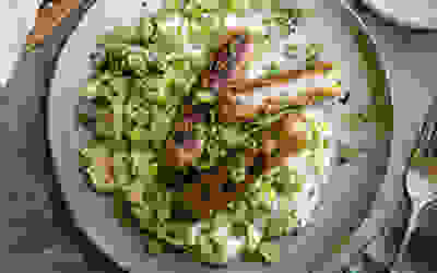 Sausages with Stilton colcannon