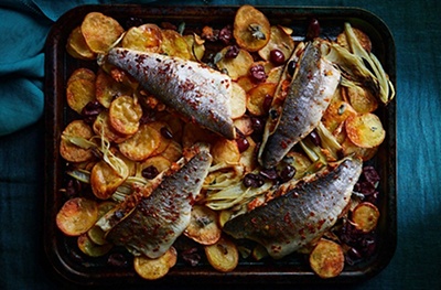 Sea bass with crispy potatoes