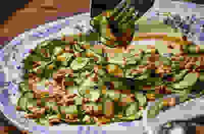Shaken cucumber, peanut and chilli salad