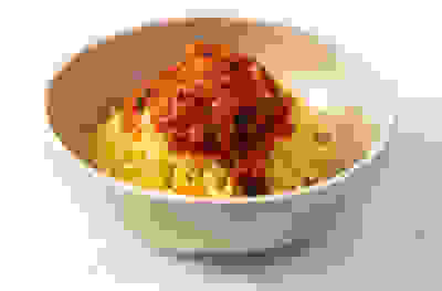 Simple tomato sauce served over spaghetti