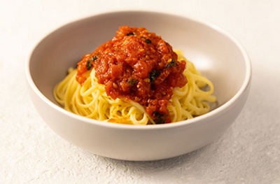 Simple tomato sauce served over spaghetti