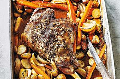 Slow cooked leg of lamb with sherry
