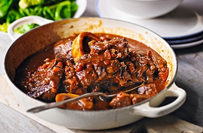Slow cooked shin of beef with porcini mushrooms