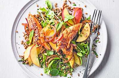 Spiced chicken, mixed grain & nectarine salad