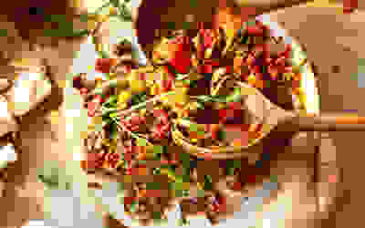 Spiced grains with antipasti salsa