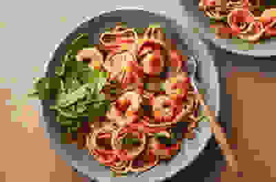 Spicy garlic prawn linguine with spinach