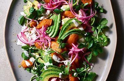 Spicy roast carrot & avocado salad