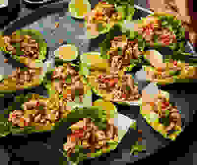 Spicy salmon lettuce cups