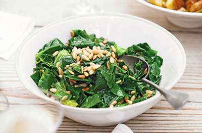 Spring greens with garlic & pine nuts