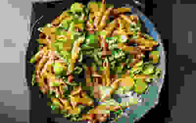 Penne with sprouts and pancetta