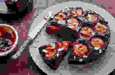Sticky chocolate plum cake