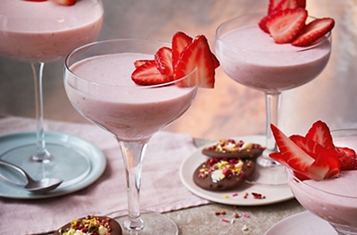Strawberry mallow mousse with milk chocolate mendiants