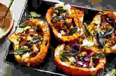 Stuffed squash with sage & tahini sauce