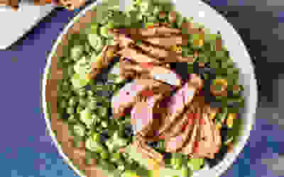 Super greens vignole with lamb steaks