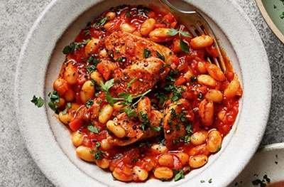 Sweet & smoky barbecue beans with sausages