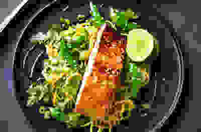 Teriyaki salmon with noodles