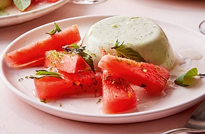 Thai basil panna cotta with watermelon salad