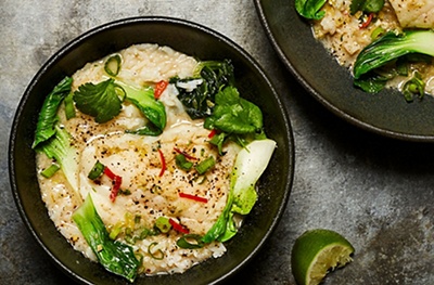 Thai-style poached cod with lime and lemongrass
