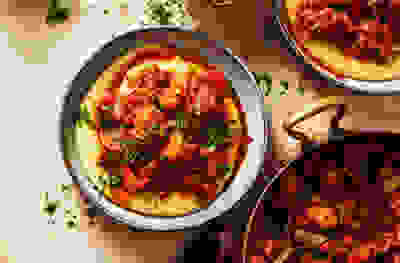 Slow-cooked pork stew with polenta & gremolata