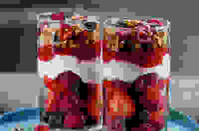 image of fruit and cereal in a jar