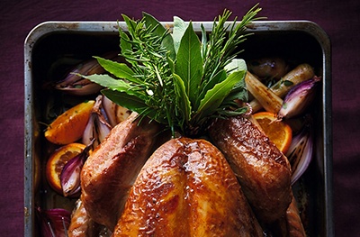 Image of turkey in a roasting tin