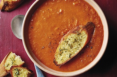 Tomato soup with garlicky croutons