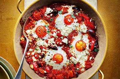 Tomatoey baked eggs with feta