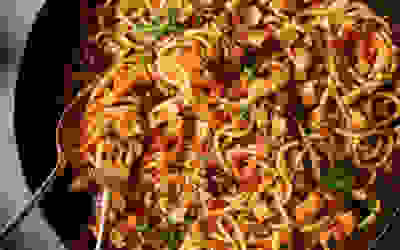 Fresh tuna puttanesca pasta