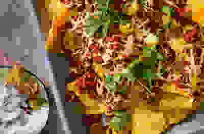 Vegan nachos with spiced lentils