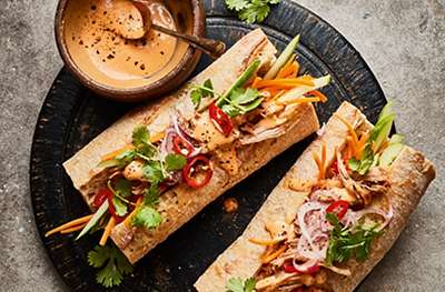 Vietnamese inspired bánh mì with slow cooked pork