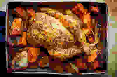 Zaatar-roasted chicken with sweet potatoes 
